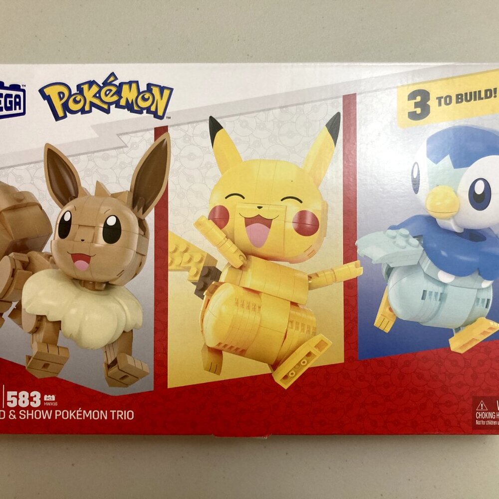 MEGA Pokémon Building Kit Build & Show Pokemon Trio 583pc Pikachu, Piplup, Eevee